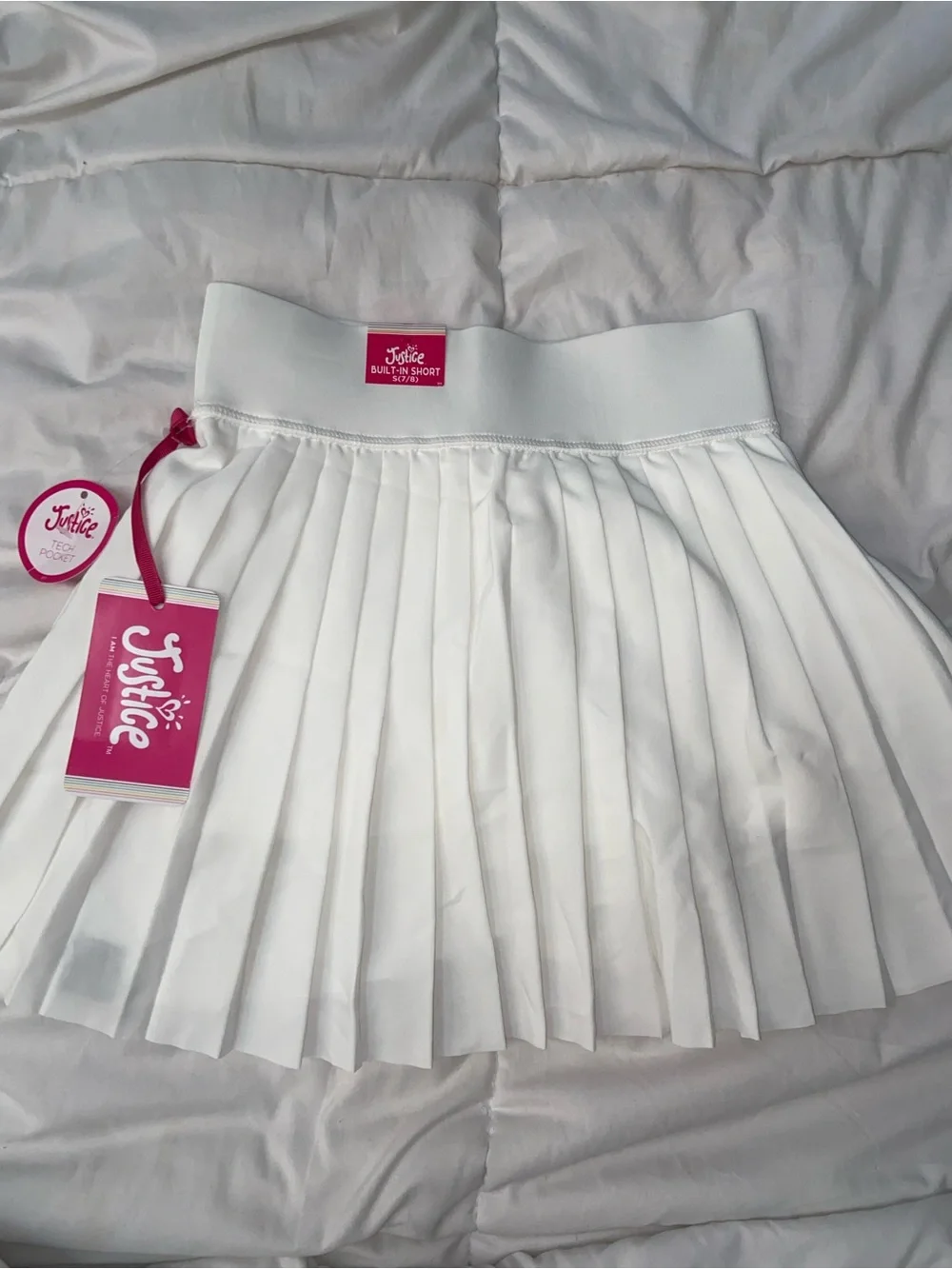 Justice Girls' White Pleated Skort with Pink Tag
